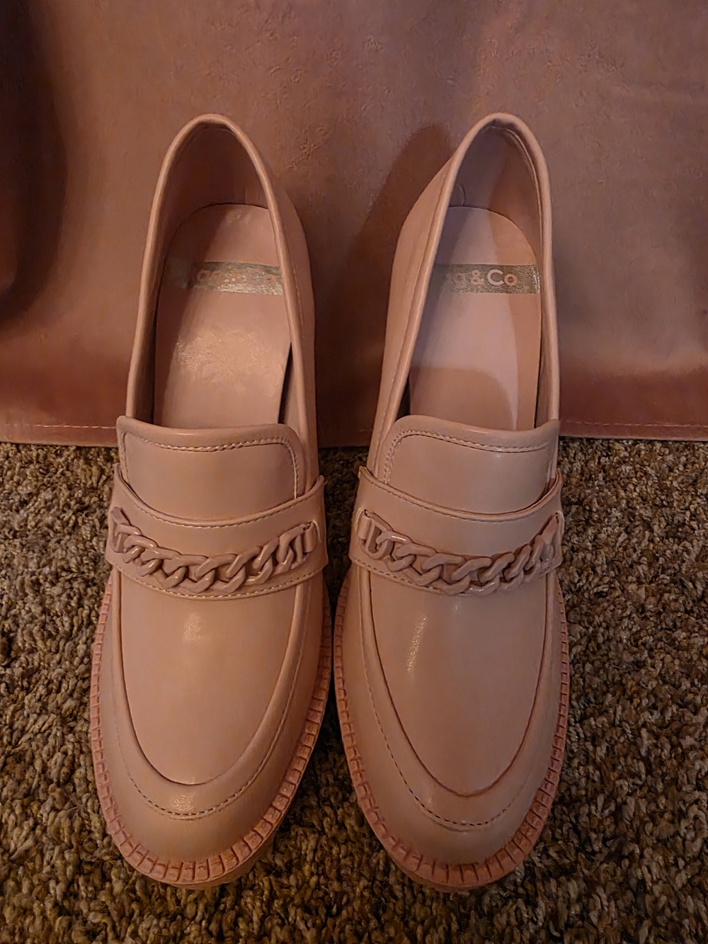 Rag & Co Pink Chain-Trim Women's High Heeled Loafers